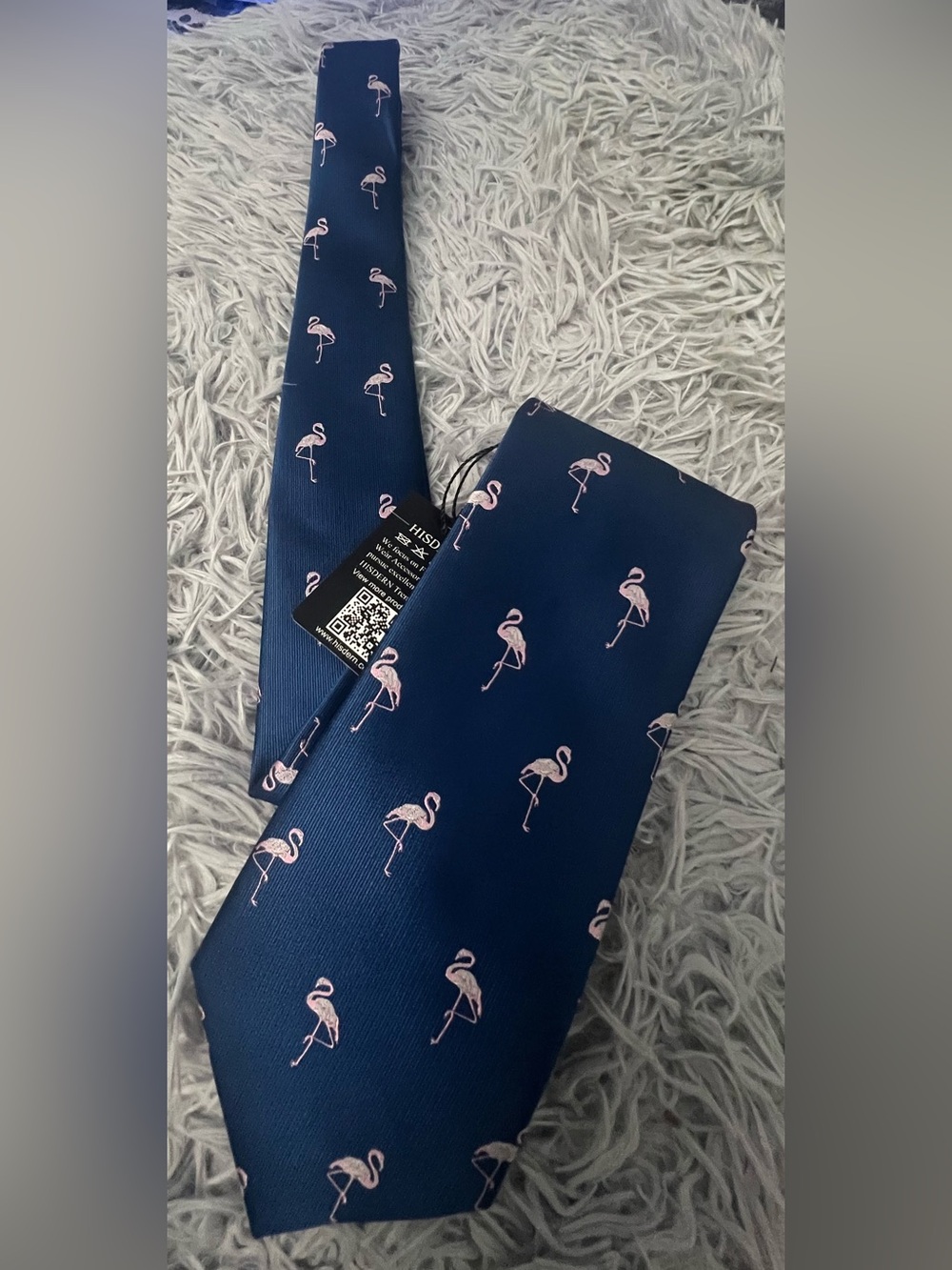 Dark Blue Flamingo Pattern Tie Set- Men's Accessory